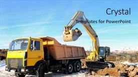  Presentation with tipper truck - Cool new presentation theme with site equipments - excavator loading dump truck tipper backdrop and a light blue colored foreground