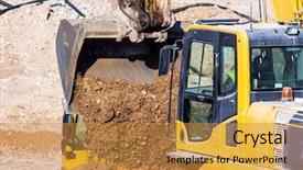 Presentation with construction site construction - Amazing PPT theme having site excavator bucket with soil backdrop and a gold colored foreground