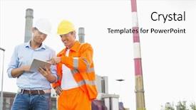  Presentation with construction - Audience pleasing presentation design consisting of site inspections - two construction workers discussing backdrop and a white colored foreground