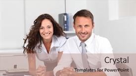  Presentation with office management - Cool new presentation design with site management - business people in the office backdrop and a coral colored foreground