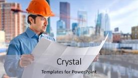  Presentation with blueprint - Slide set with site manager reading a blueprint background and a light gray colored foreground