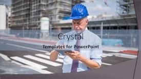  Presentation with construction site construction - Presentation theme featuring site-manager-using-his-tablet background and a light blue colored foreground