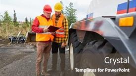  Presentation with managers - PPT layouts having site-managers-and-construction-workers background and a tawny brown colored foreground