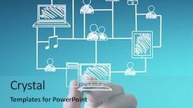  Presentation with network - Colorful PPT layouts enhanced with site map - business man drawing social network backdrop and a light blue colored foreground