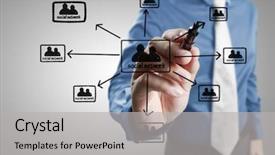  Presentation with social - Cool new slide set with site map - business man drawing social network backdrop and a light gray colored foreground