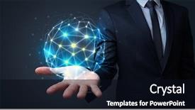  Presentation with connection - Slides featuring site map - businessman in suit holding global background and a black colored foreground