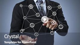  Presentation with artificial neural network structure fragment - PPT theme enhanced with site map - businessman social network structure background and a tawny brown colored foreground