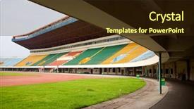  Presentation with stadium - Theme consisting of site soccer - empty stadium with empty tribunes background and a wine colored foreground