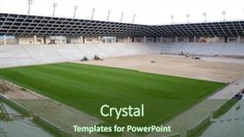  Presentation with under construction - Theme with site soccer - football stadium under construction background and a tawny brown colored foreground