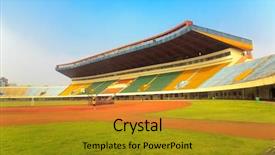  Presentation with stadium - Amazing presentation theme having site soccer - stadium with empty tribunes backdrop and a gold colored foreground