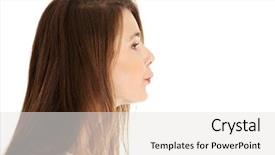  Presentation with kiss - Presentation theme enhanced with site view face closeup portrait of a young beautiful caucasian teen sending a kiss on white background and a white colored foreground