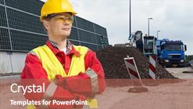  Presentation with dump truck safety - PPT layouts having site with a dump truck background and a coral colored foreground