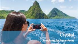  Presentation with woman world - Slide set with site woman on shore excursion background and a teal colored foreground