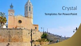  Presentation with church building - Theme enhanced with sitges-spain-march-3-church background and a light blue colored foreground