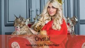  Presentation with crown - Amazing presentation theme having bobcat - young blonde woman in red backdrop and a red colored foreground