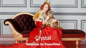  Presentation with crown - Audience pleasing PPT layouts consisting of bobcat - red-haired woman in red dress backdrop and a crimson colored foreground
