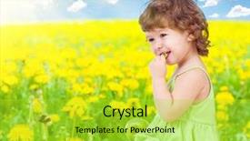  Presentation with baby sitting - Theme featuring sitting among dandelion with healthy background and a  colored foreground