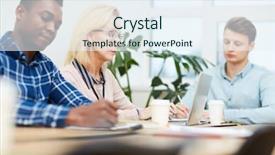  Presentation with networking - Beautiful slide set featuring sitting among her young intercultural backdrop and a sky blue colored foreground