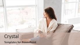  Presentation with lactation young woman breastfeeding - Cool new slide set with sitting and dreaming on sofa backdrop and a soft green colored foreground