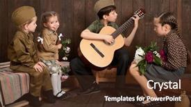  Presentation with rose wood - PPT theme enhanced with children are dressed in retro military uniforms sitting and playing guitar sending a soldier to the army dark wood background retro style background and a tawny brown colored foreground