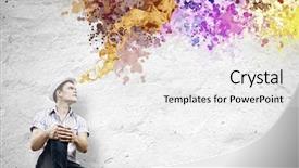  Presentation with creative thinking - Audience pleasing PPT theme consisting of sitting and thinking creativity concept backdrop and a white colored foreground