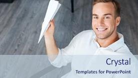  Presentation with paper boat children play - Colorful PPT layouts enhanced with sitting and throwing paper plan backdrop and a sky blue colored foreground