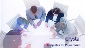  Presentation with group discussion - Theme enhanced with sitting around a conference table background and a sky blue colored foreground