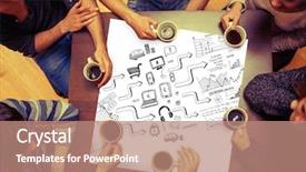  Presentation with collaboration info graphic - Cool new presentation with sitting around table drinking coffee backdrop and a coral colored foreground