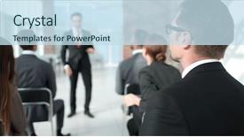  Presentation with rear view of bodyguard - Cool new presentation design with sitting at a business seminar backdrop and a  colored foreground