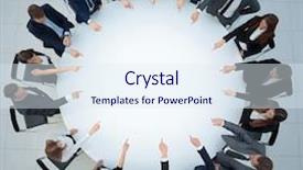  Presentation with team business top view - PPT theme enhanced with sitting at a round table background and a sky blue colored foreground
