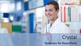  Presentation with pharmacy - Amazing slides having sitting at counter in pharmacy backdrop and a light blue colored foreground
