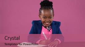  Presentation with report - PPT layouts consisting of sitting at desk against pink background and a coral colored foreground