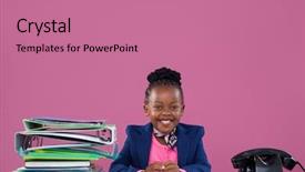  Presentation with pink home office - Audience pleasing PPT theme consisting of sitting at desk against pink backdrop and a coral colored foreground