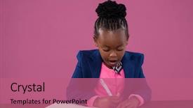  Presentation with pink - Cool new presentation theme with sitting at desk against pink backdrop and a coral colored foreground