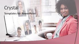  Presentation with desk in line - Cool new presentation with sitting at desk against profile backdrop and a white colored foreground