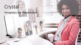  Presentation with desk - Cool new presentation design with sitting at desk against profile backdrop and a white colored foreground