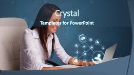  Presentation with lady - Presentation design consisting of sitting at desk and typing background and a ocean colored foreground