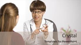 Presentation with african american patient - Beautiful presentation theme featuring sitting at desk explaining medication backdrop and a mint green colored foreground