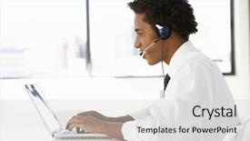  Presentation with desk - Audience pleasing PPT theme consisting of sitting at desk in office backdrop and a  colored foreground