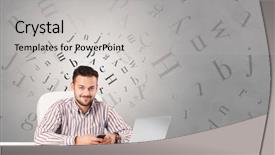  Presentation with desk - Amazing PPT theme having sitting at desk with editorial backdrop and a  colored foreground