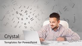  Presentation with desk - Beautiful PPT theme featuring sitting at desk with editorial backdrop and a light gray colored foreground