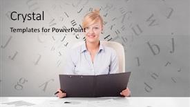  Presentation with desk - Presentation theme consisting of sitting at desk with editorial background and a light gray colored foreground