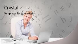  Presentation with desk - Presentation theme featuring sitting at desk with editorial background and a light gray colored foreground