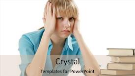  Presentation with high school - Cool new PPT theme with sitting at desk with pile backdrop and a soft green colored foreground