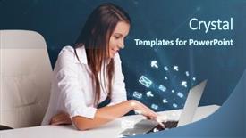  Presentation with statue of justice lady justice - Presentation design enhanced with sitting at dest and typing background and a ocean colored foreground