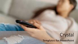  Presentation with television watching - Cool new PPT layouts with sitting at home sofa alone backdrop and a coral colored foreground