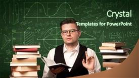  Presentation with school desk - Audience pleasing slide deck consisting of sitting at school desk reading backdrop and a  colored foreground