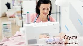  Presentation with sewing needle - Colorful slides enhanced with sitting at table and line backdrop and a lemonade colored foreground