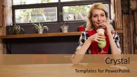  Presentation with cafeteria - Slide set enhanced with sitting at table drinking mocktail background and a  colored foreground
