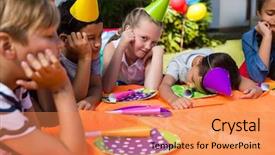  Presentation with birthday party - PPT theme enhanced with sitting at table during birthday background and a  colored foreground